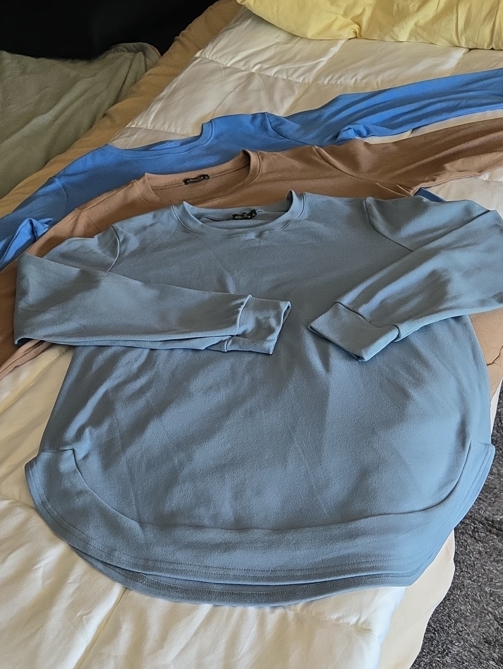 Everyday Crewneck Tunic Tops - Light Blue, Taupe & bright Blue (Bundle Of 3)
